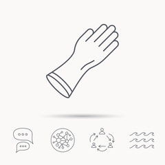 Rubber gloves icon. Latex hand protection sign.