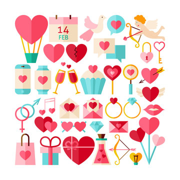 Big Flat Style Vector Collection of Valentine Day Objects
