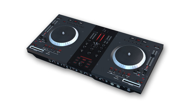 DJ Turntables, electronic audio equipment isolated on white background