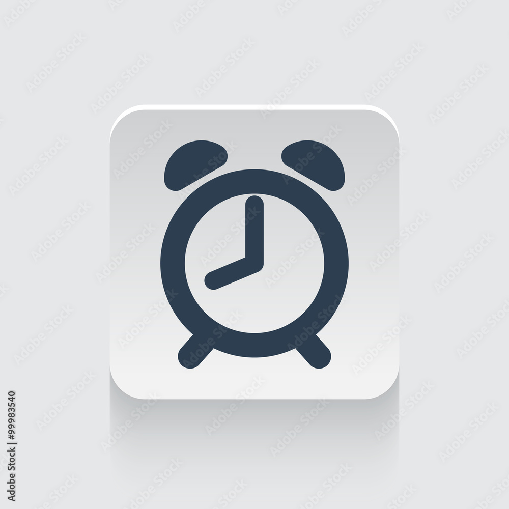 Wall mural flat black alarm clock icon on rounded square web button