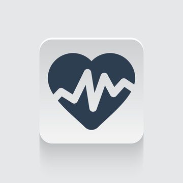 Flat black Heart Rate Pulse icon on rounded square web button
