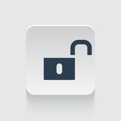 Flat black Unlock icon on rounded square web button