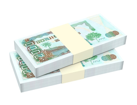 Algerian dinar bills isolated on white background. Computer generated 3D photo rendering.