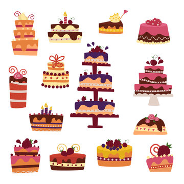 Vector cake collection isolated on white background