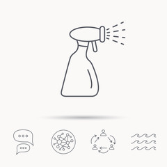 Cleaning spray bottle icon. Washing tool sign.