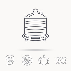 Steamer icon. Kitchen electric tool sign.