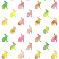 Purple Pink Green Bunnies Watercolor Background Bunny Pattern Te
