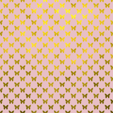 Gold Pink Butterflies Polka Dot Metallic Faux Foil Background Pa