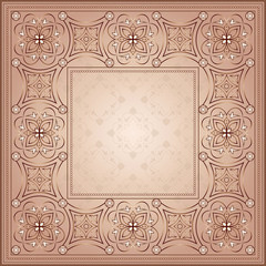 Filigree golden frame on beige background.