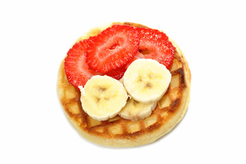 Waffle with Banana and Strawberry Slices