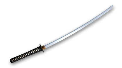 Ninja sword katana, weapon isolated on white background, side view