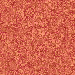 Hand drawn seamless Flower pattern. Doodle style