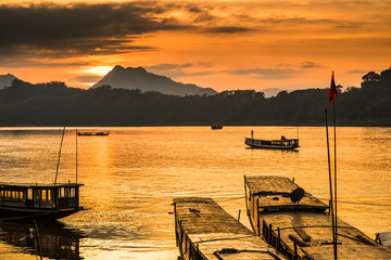 Tour boats in Mekong river, Luang Prabang, Laos