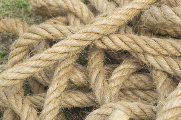 Close-up of an old  rope as a grass background, rope cluster