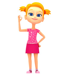 Girl isolated on white background showing okay. 3d rendered illu