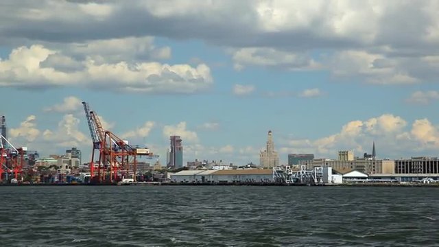 View of the Red  Hook Container Terminal while floating the East River.