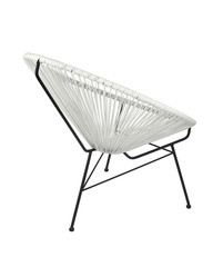 White Outdoor Chair on White Background, Three Quarter Rear View