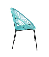 Blue Rattan Outdoor Chair on White Background, Side View