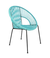 Blue Rattan Outdoor Chair on White Background, Three Quarter View