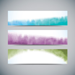 wide panoramic Watercolor background banners Set, vector illustration