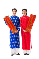 Couple with New Year scrolls