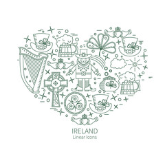 Ireland - linear icons heart shape