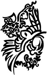 새와 덩쿨을 표현한 한국적 문양의 흑백표현