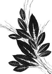 데칼코마니 기법의 잎새와 가는선들의 조화