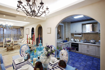 Mediterranean-style dining room interiors