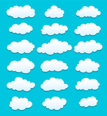 set of cartoon white clouds with shadows. vector