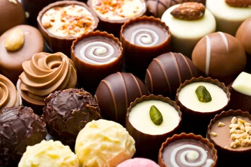 Fotobehang Dessert verscheidenheid chocolade pralines
