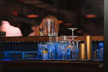 Group of empty glasses on the bar