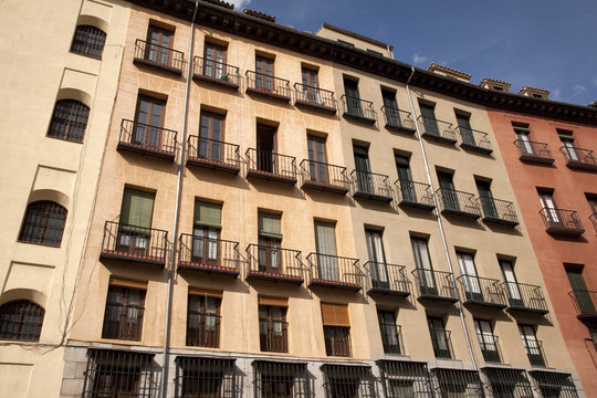Traditional housing facade in Madrid, Spain