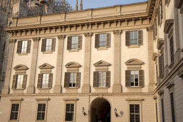 Fototapeta premium The Main Facade of Arcivescovile Palace in Milan, Italy