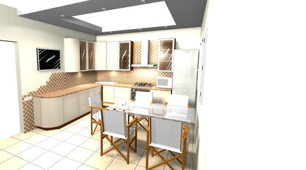 Fototapeta na wymiar 3D rendering illustration of modern domestic kitchen