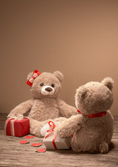 Valentines Day. Love heart. Couple Teddy Bears 