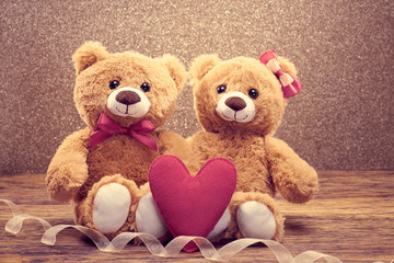 Valentines Day. Love heart. Couple Teddy Bears 