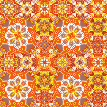 Seamless pattern on the tiles, majolica, arabic, green, orange, vector