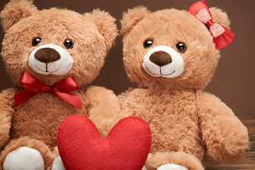 Valentines Day. Love red heart.Couple Teddy Bears 