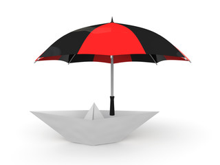3d paper boat under umbrella
