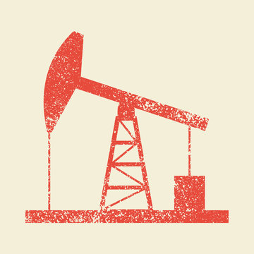 Oil derrick icon. Vintage style vector illustration.