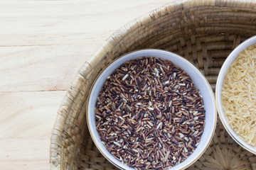 Rice on dark wooden table