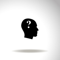 Human head with question mark vector icon.