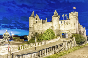 Fototapeta premium Ancient landmark of Antwerpen, Belgium. Night view