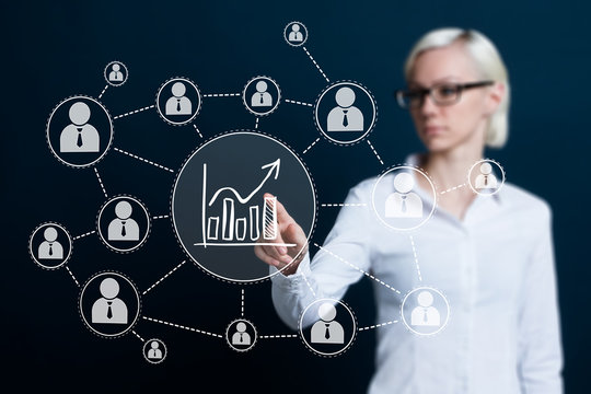 Woman with chart web diagram business icon