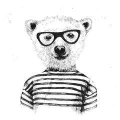 Fototapety  Ręcznie rysowane ilustracja ubranego niedźwiedzia hipster