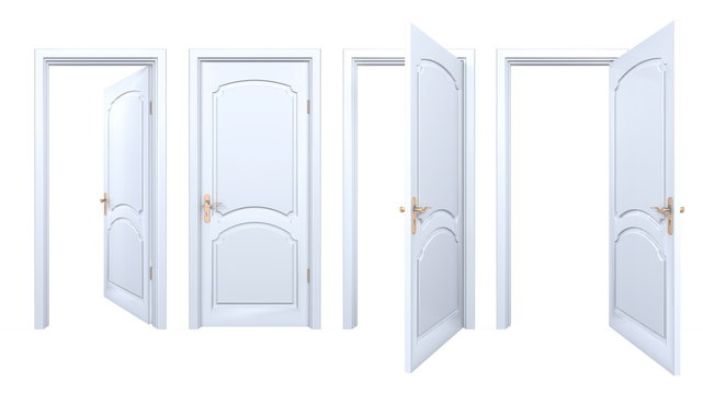 Collection of isolated white arch doors