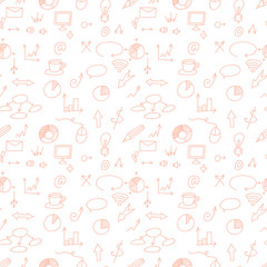 Social icons and business icons hand drawn seamless pattern . Doodle. Vector.