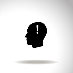 Human profile with exclamation mark vector icon.