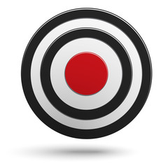 Black round darts target aim with red center isolated on white